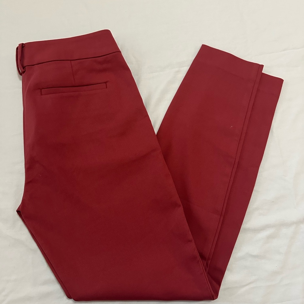 LOFT Red Pantsuit Slim Fit Tapered Legs